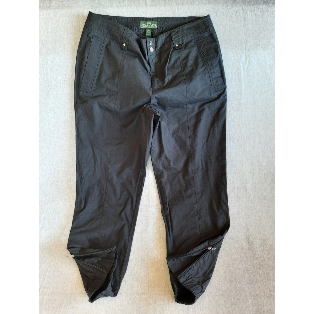 Lauren Ralph Lauren Women 12 Active Golden Zipper Black Ankle-Zip Capri‎ Pants